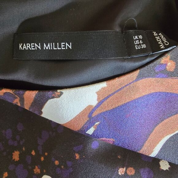 Karen Millen 6 Modern Marble Shift Mini Dress Silk Blend Sleeveless Cocktail - Picture 6 of 9